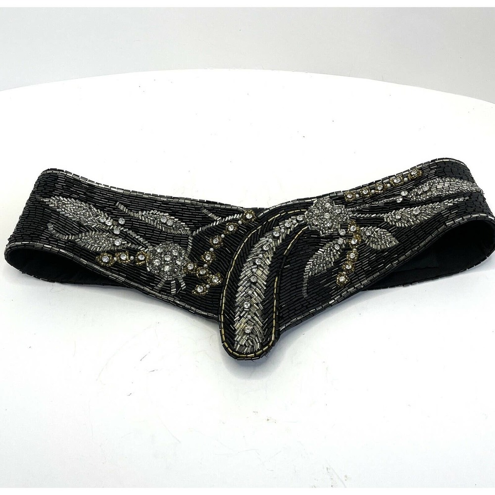 Vintage Jeromes Black Beaded Embellished Statement Belt Size 26